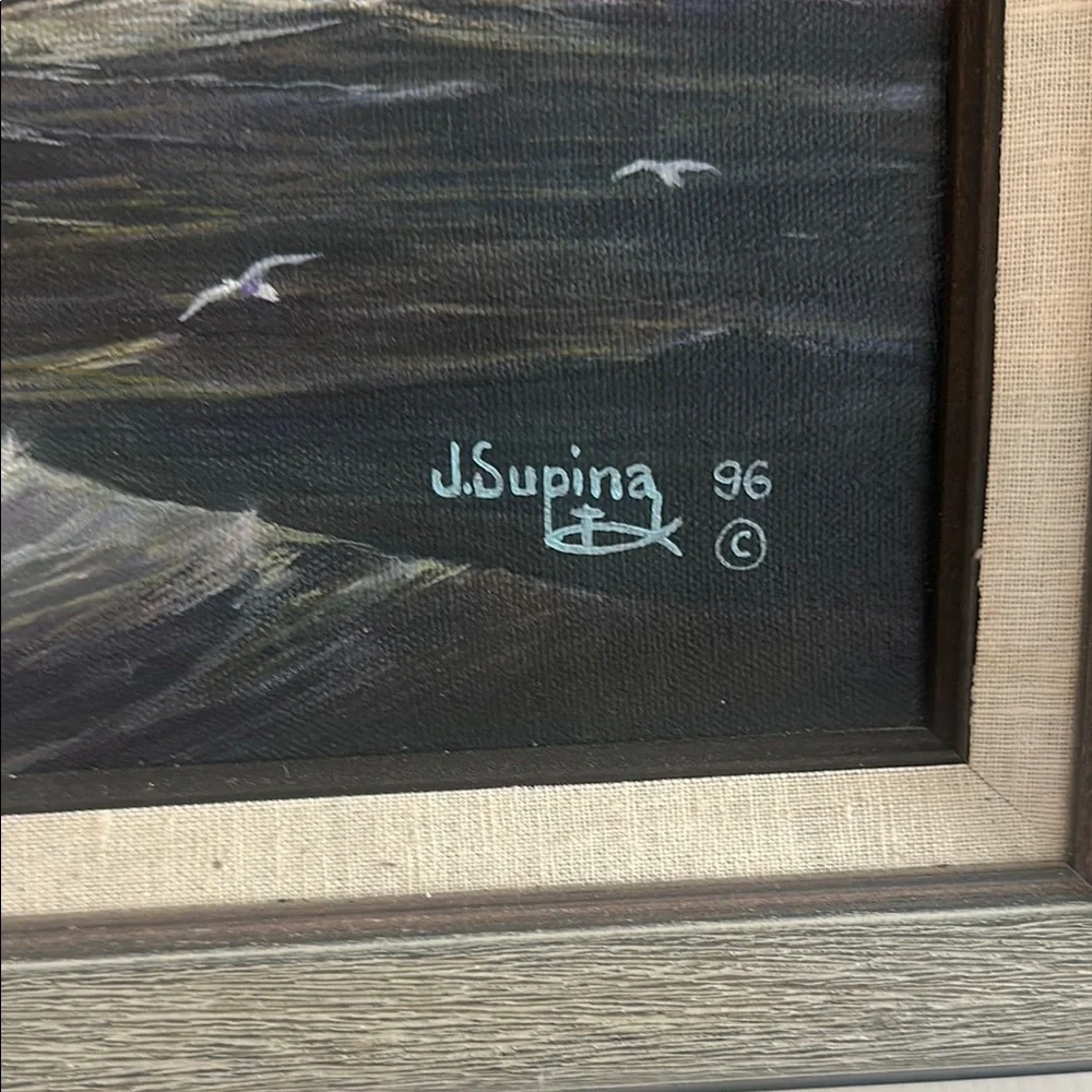 Seascape Lighthouse Painting with Gray Frame - Picture 3 of 4